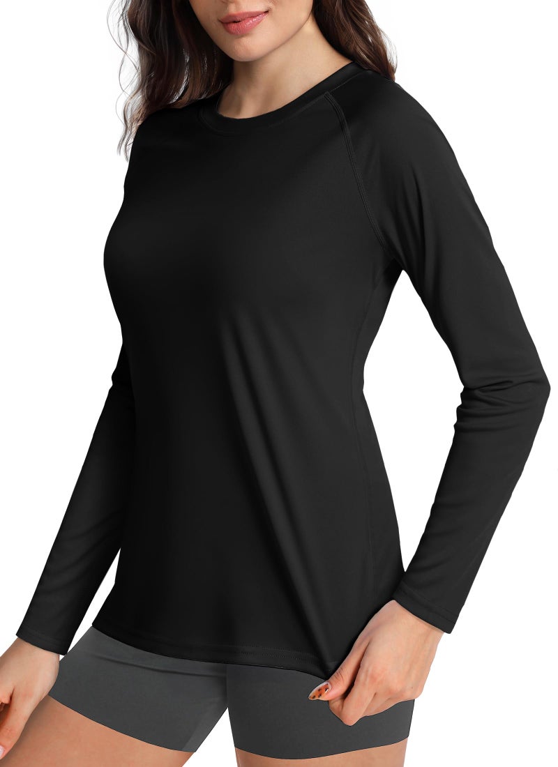 Boladeci Sun Shirts for Women Rash Guard Long Sleeve Swim Shirts UV Protection SPF Summer Cooling Black XL - Image 1